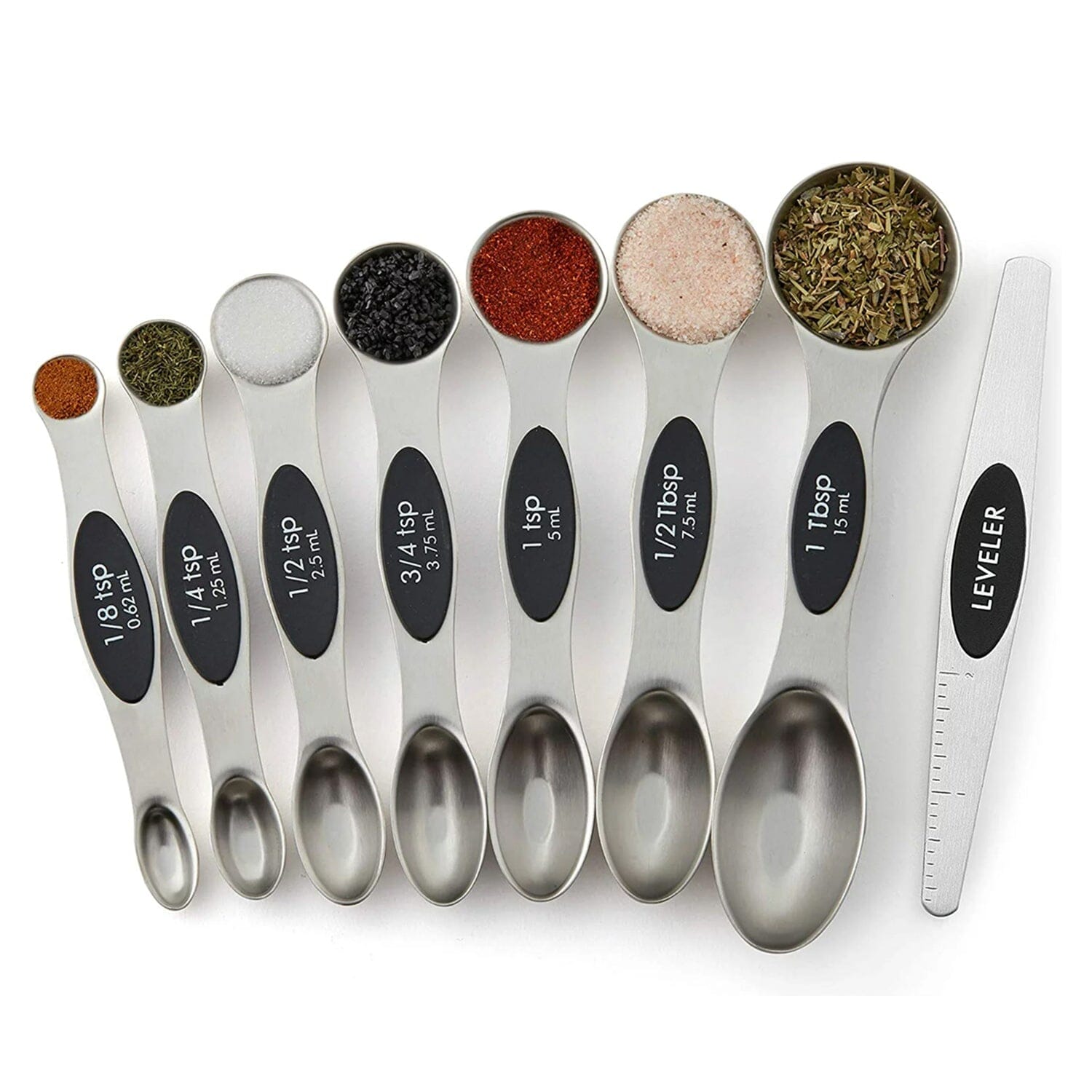 Magnetic Measuring Spoons Set, Dual Sided Stainless Steel Measuring Spoon  Fits in Spice Jars Set of 8 for Dry and Liquid Ingredients Oil, Salt and  Sauce Measuring Tool 