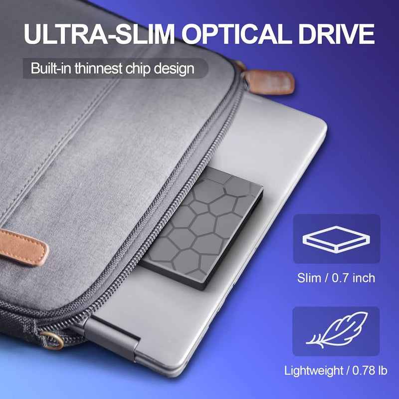 High-Speed USB 3.0 External CD/DVD Drive with Burner – Plug & Play, Windows & Mac Compatible