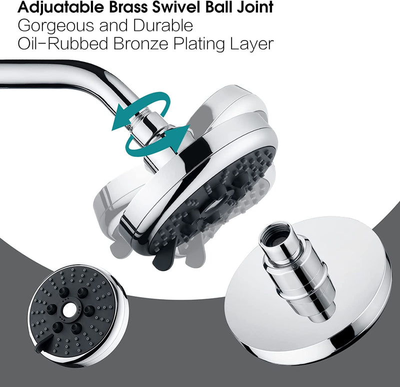 3 Spray Fixed Rainfall Shower Head with Adjustable Metal Swivel Ball Joint