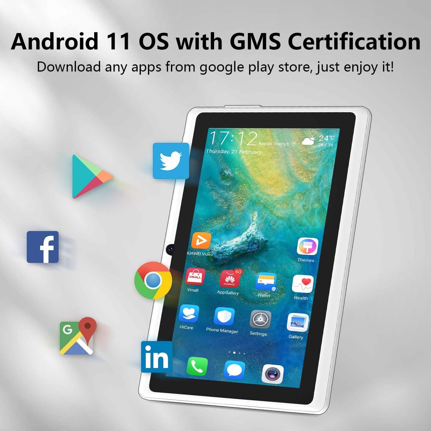 Android Tablet – 7" LCD, 2GB RAM + 4GB Extension, 32GB Storage, Dual Cameras, Wi-Fi, GPS, USB Charging