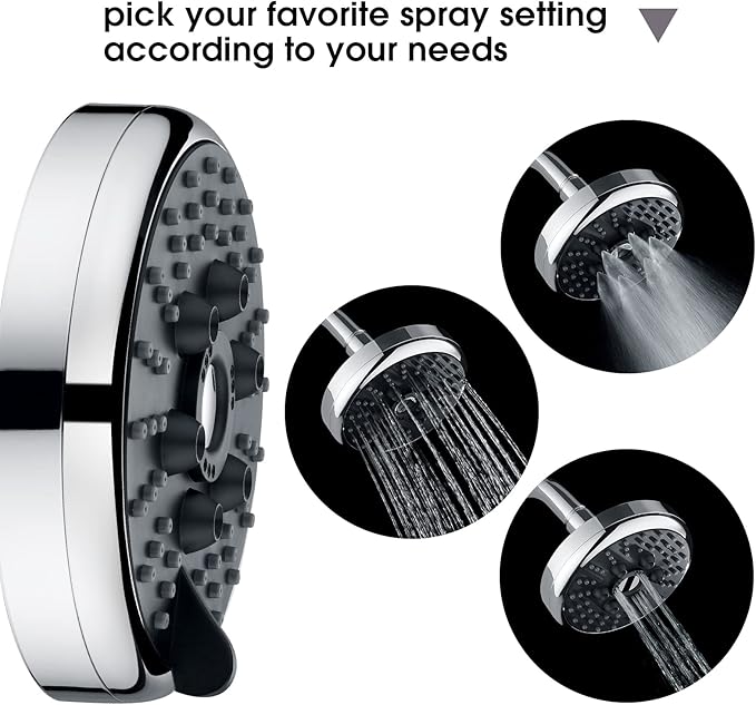 3 Spray Fixed Rainfall Shower Head with Adjustable Metal Swivel Ball Joint