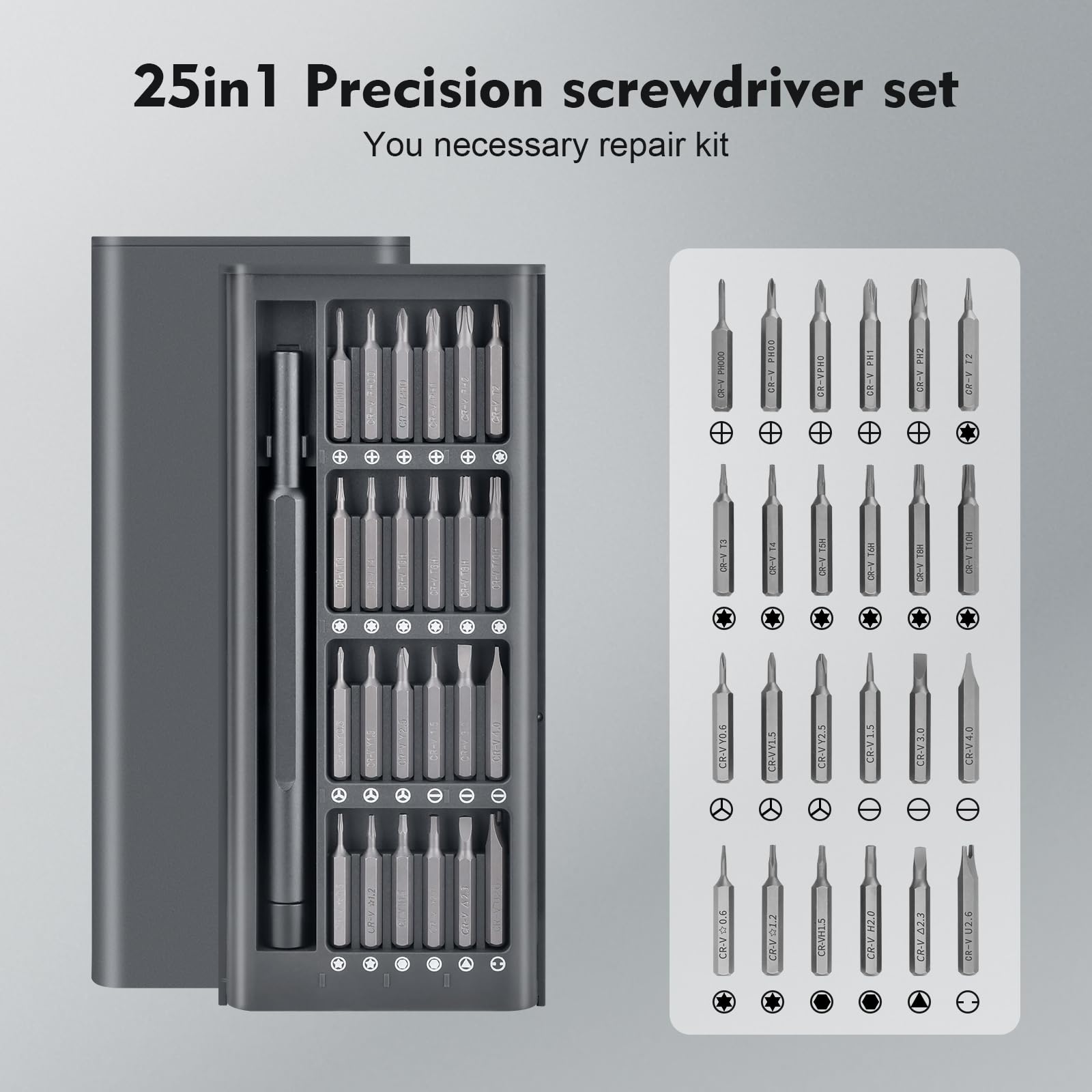 25-in-1 Precision Screwdriver Set — Magnetic Mini Repair Kit for iPhone, MacBook, Watch, Glasses & Electronics