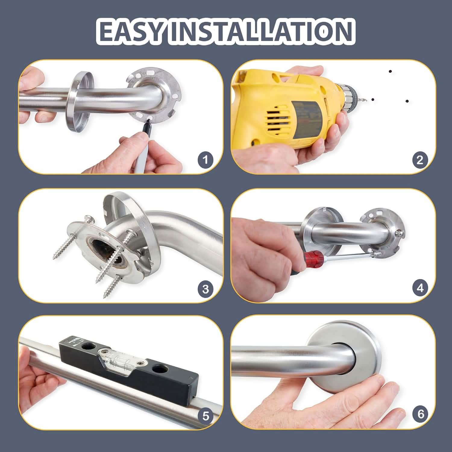 Stainless Steel 20cm Bathroom Shower Grab Bar & Towel Rail