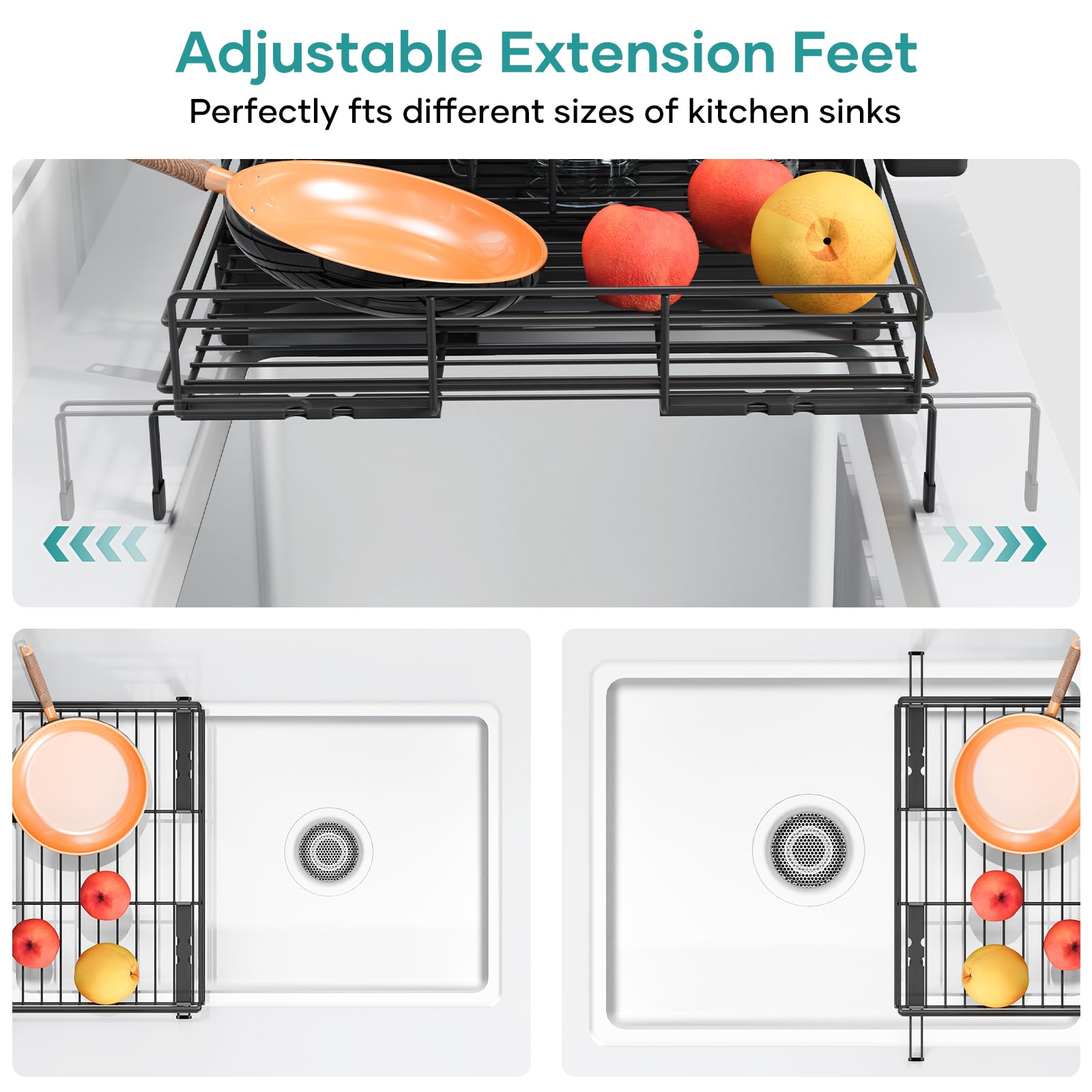 Gtyasm Extendable 2Tier Dish Drying Rack Drainboard & Cutlery Holder Black Large