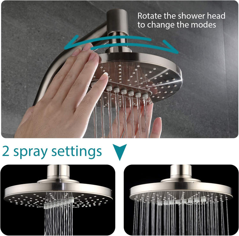 Bright Showers 6.3" 2-Spray Rainfall Shower Head with Adjustable Angles
