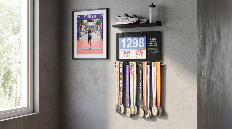 Running Medal Hanger & Bib Display Board with Chalkboard | BLAUBECK Wall Holder