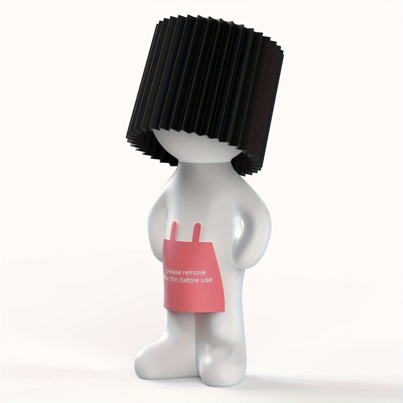 LED figure table lamp with a black pleated shade