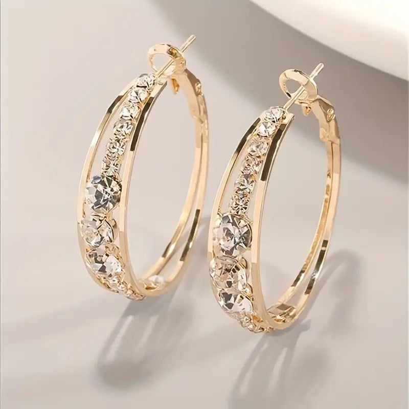 Hoop Earrings Inlaid Shiny Rhinestone For Ladies