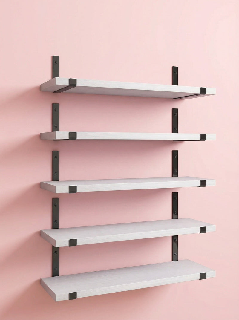 Rustic Wood Floating Wall Shelves with Metal Brackets