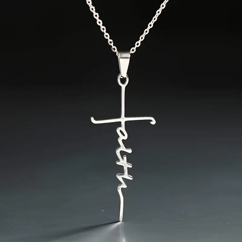 Stainless Steel Faith Word Church Prayer Religious Pendant Necklace