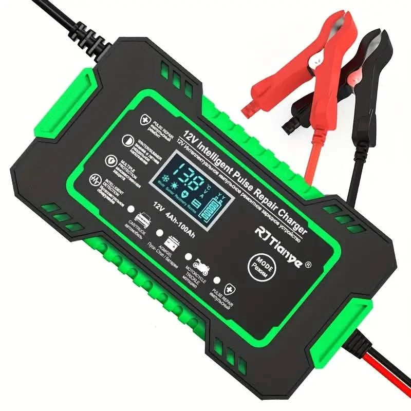 12V Intelligent Pulse Repair Smart Battery Charger with LCD Display