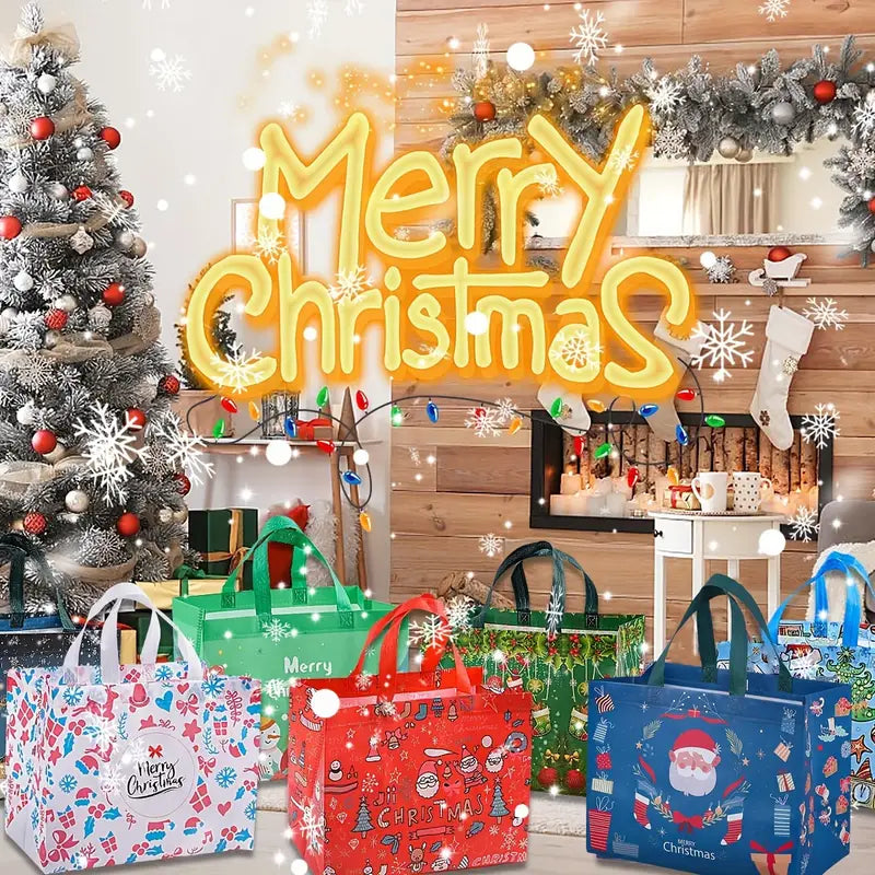 8-Pack: Large Christmas Gift Bags with Handles - Reusable Non-Woven Tote Bags