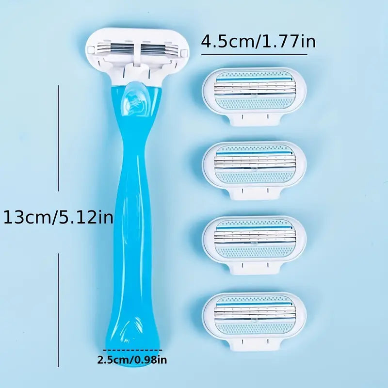 Women's Manual Hair Removal Tool, 1 Handle + 8 Blades, 3-layer Stainless Steel Blades, Non Slip Handle