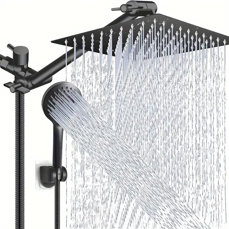 8-Inch High Pressure Showerhead with 11-Inch Adjustable Extension Arm Bath Black - DailySale