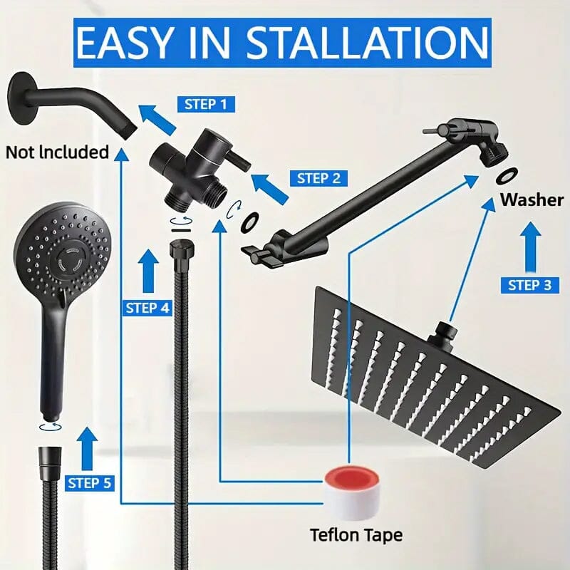 8-Inch High Pressure Showerhead with 11-Inch Adjustable Extension Arm Bath - DailySale