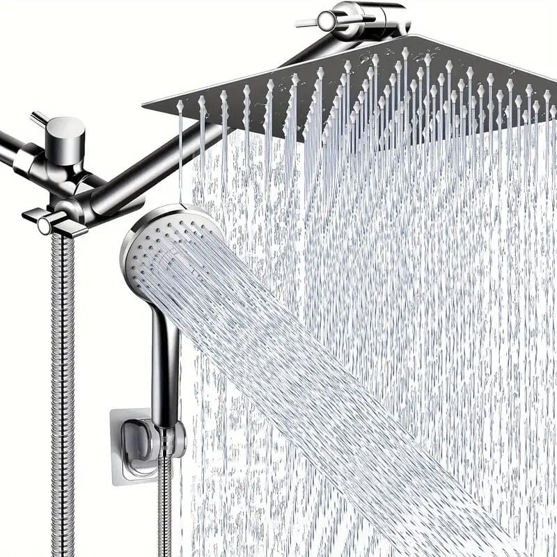 8-Inch High Pressure Showerhead with 11-Inch Adjustable Extension Arm Bath Silver - DailySale