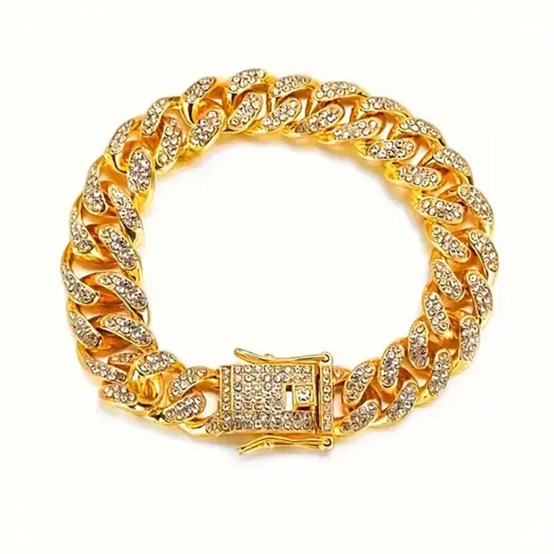 8" Luxurious Rhinestone Cuban Chain Bracelet for Men Bracelets Gold - DailySale