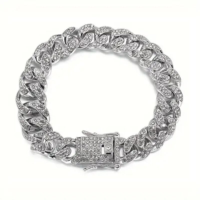 8" Luxurious Rhinestone Cuban Chain Bracelet for Men Bracelets Silver - DailySale