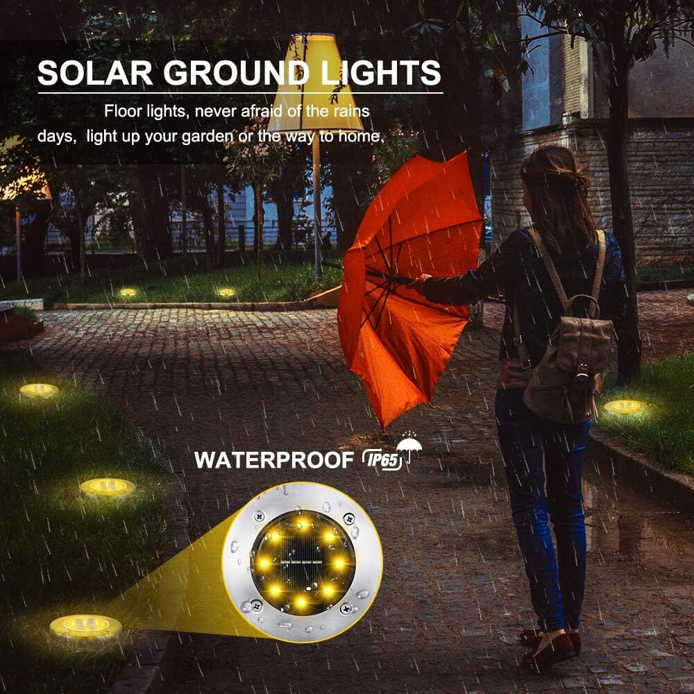 8-Pack: 8 LED Solar Disk Lights Waterproof Garden In-ground Pathway Lights Outdoor Lighting - DailySale