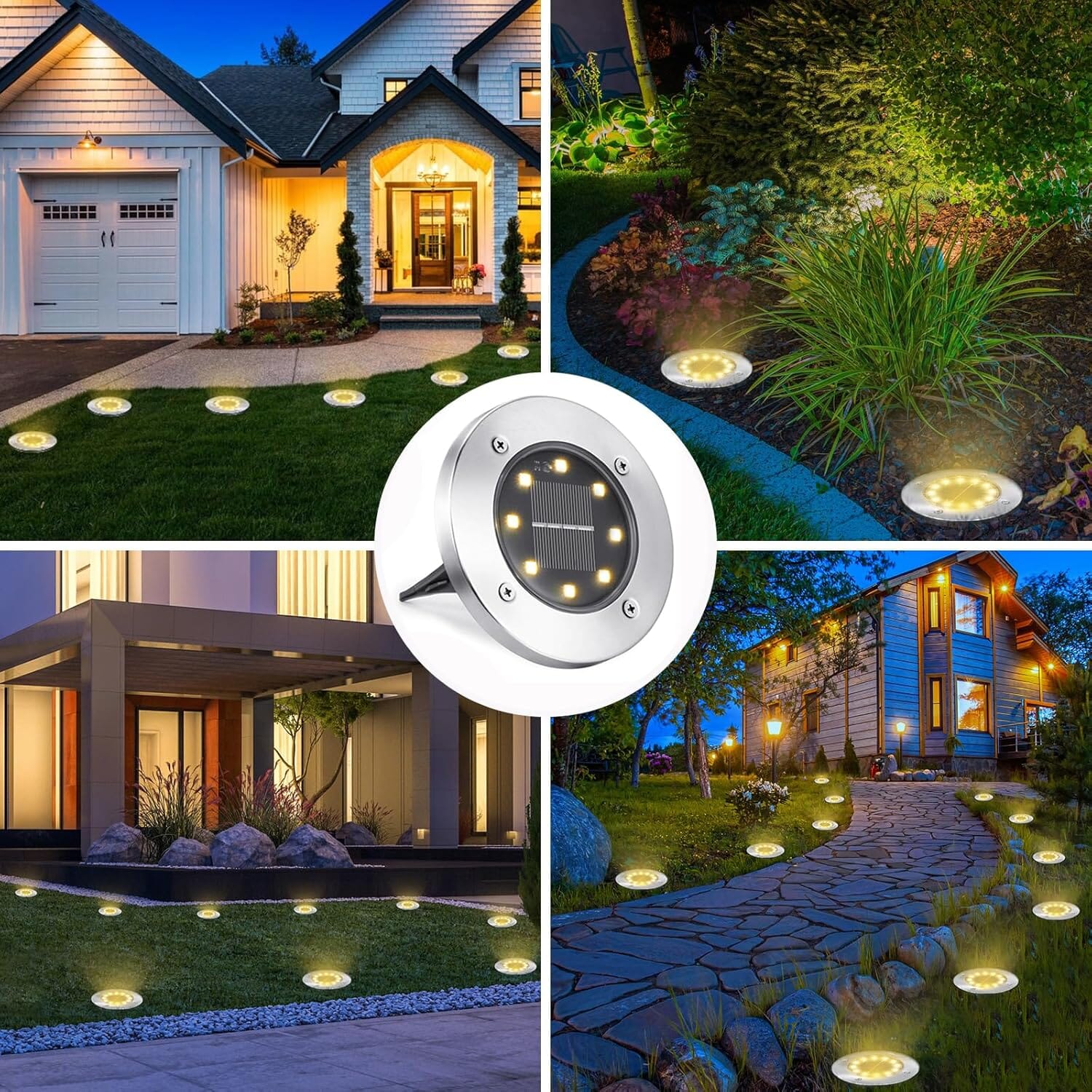 8-Pack: 8 LED Solar Disk Lights Waterproof Garden In-ground Pathway Lights Outdoor Lighting - DailySale