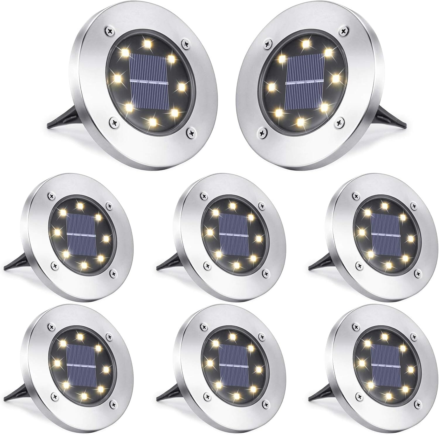 8-Pack: 8 LED Solar Disk Lights Waterproof Garden In-ground Pathway Lights Outdoor Lighting Warm White - DailySale