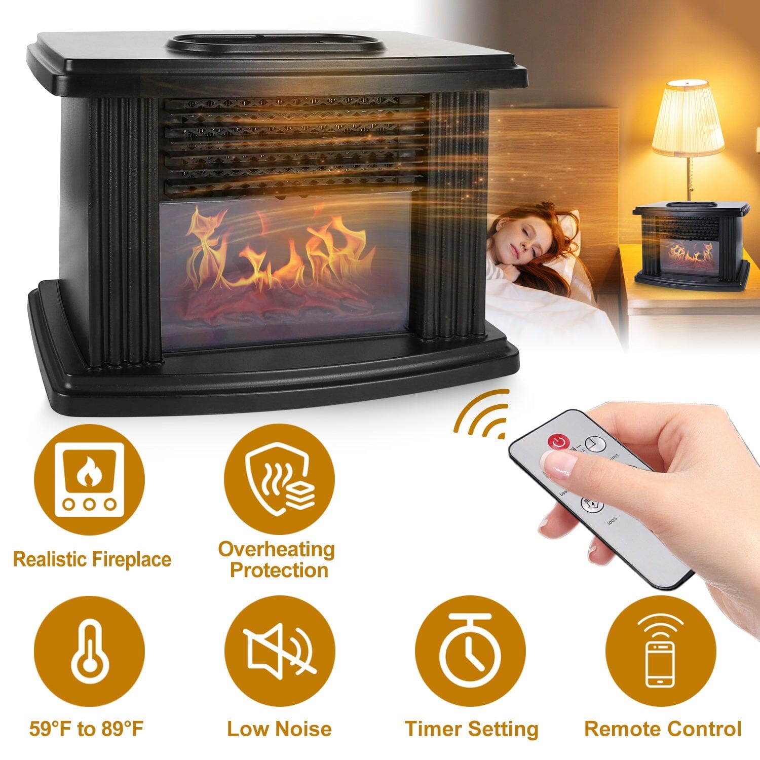 800W Artificial Flame Stove Electric Fireplace Heater Household Appliances - DailySale