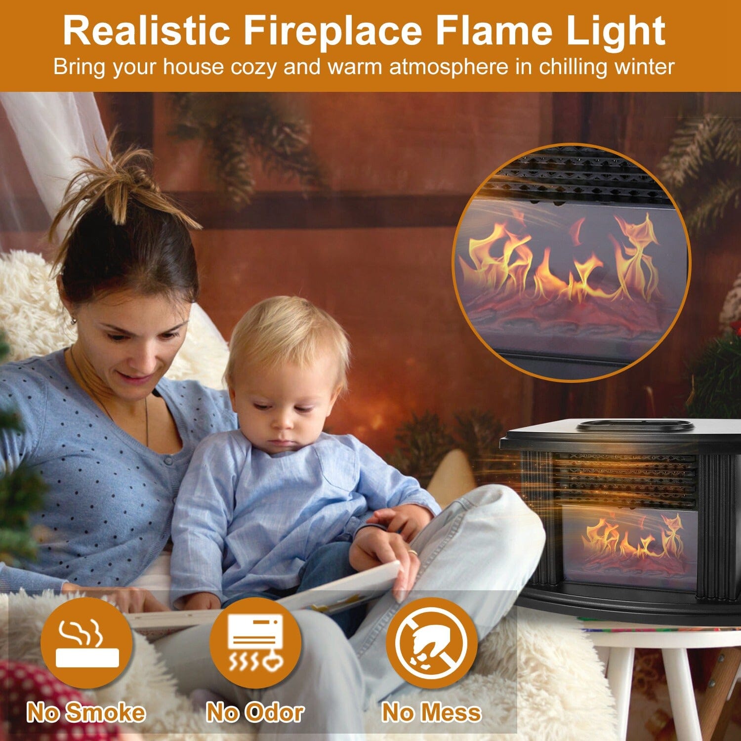 800W Artificial Flame Stove Electric Fireplace Heater Household Appliances - DailySale