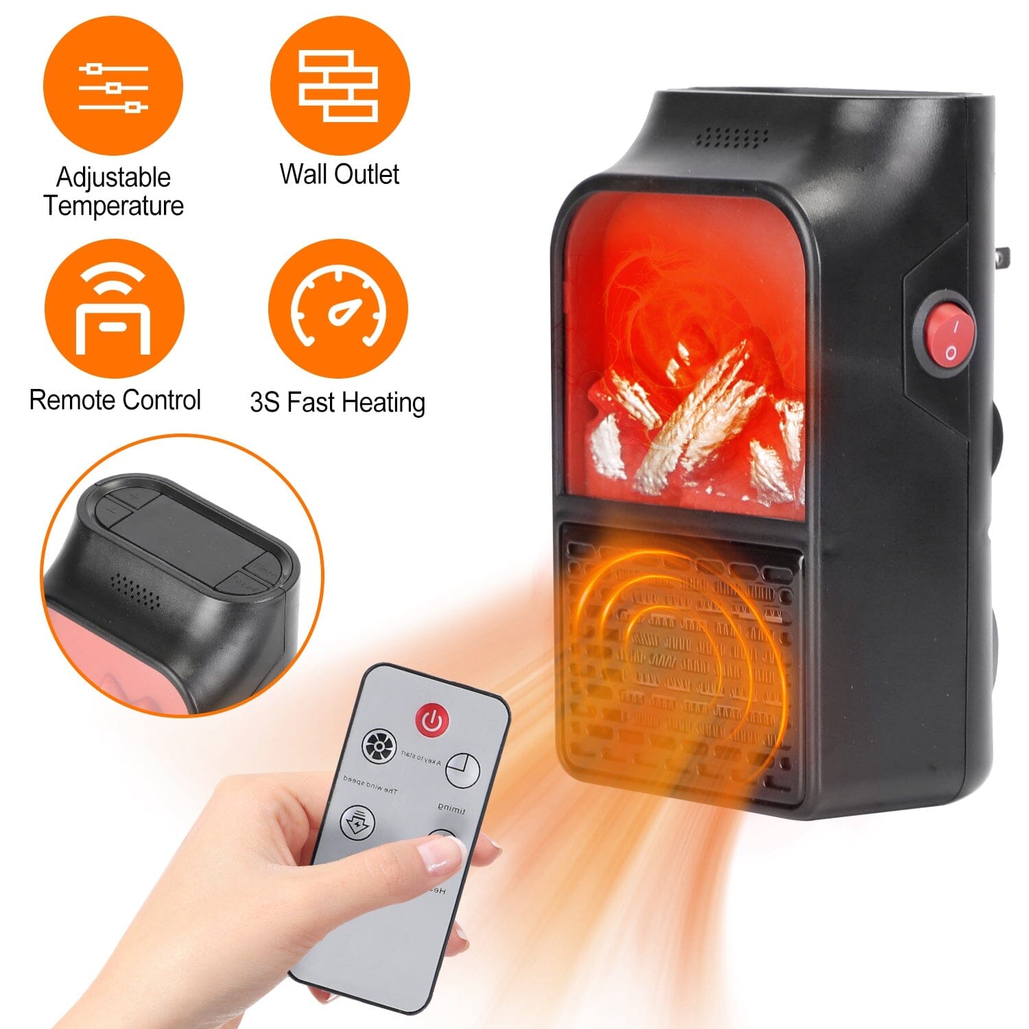 800w Plug-In Space Heater Wall Outlet with 360° Rotatable Plug Household Appliances - DailySale