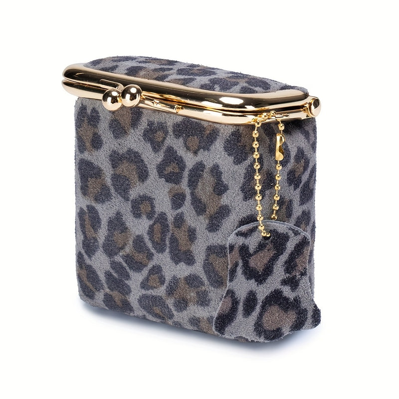 Gray leopard print kiss lock coin purse with gold frame
