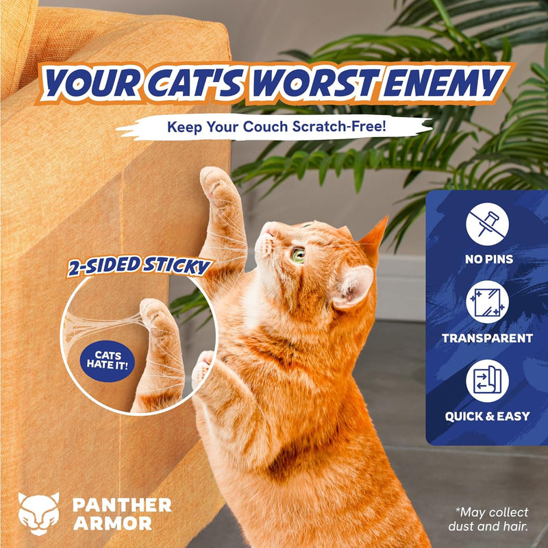 Panther Armor Cat Scratch Furniture Protector – Double Sided Anti Cats Scratching Sticky Tape – 10 Sheets