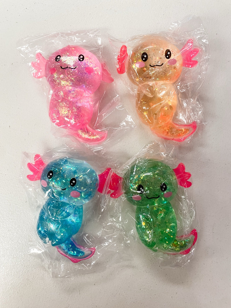 Glitter Crystal Axolotl Squishy Toy | Slow Rise Sensory Fidget | Stress Relief Squeeze Toy for Kids & Adults