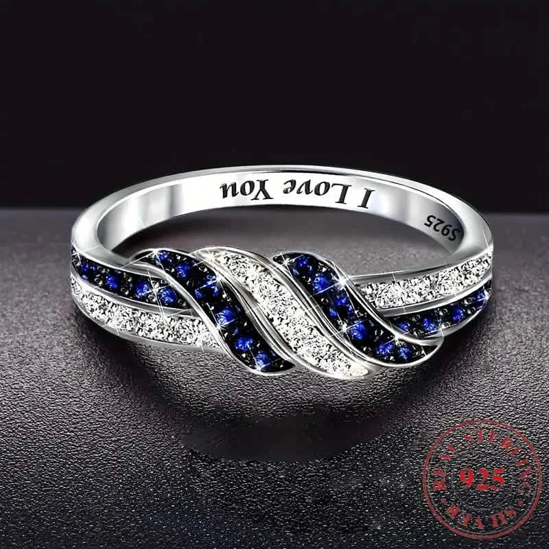 Sparkling Blue Cubic Zirconia Infinity Love Ring – 925 Sterling Silver