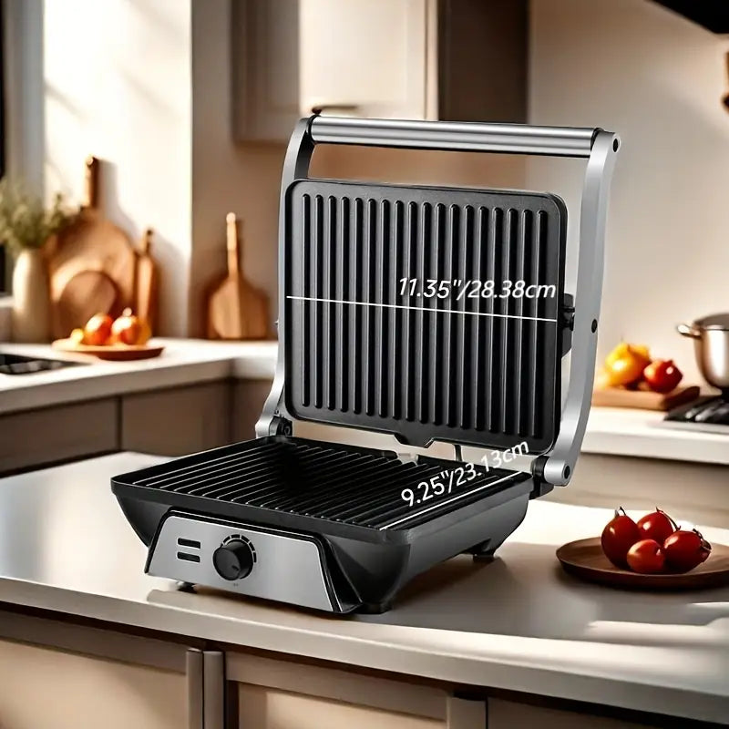 3-in-1 Electric Indoor Non-Stick Grill & Panini Press Sandwich Maker with Adjustable Temperature Control and Grease Tray