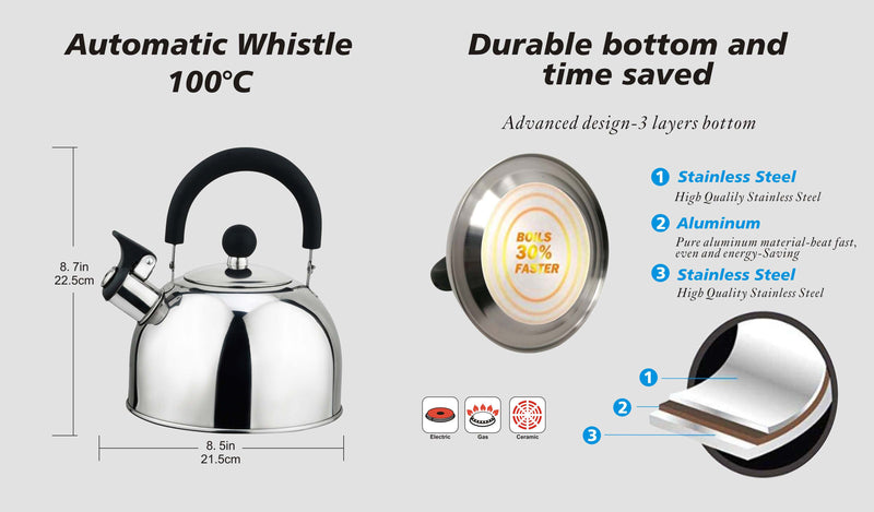 Stainless Steel Whistling Tea Kettle, 2.5-Quart
