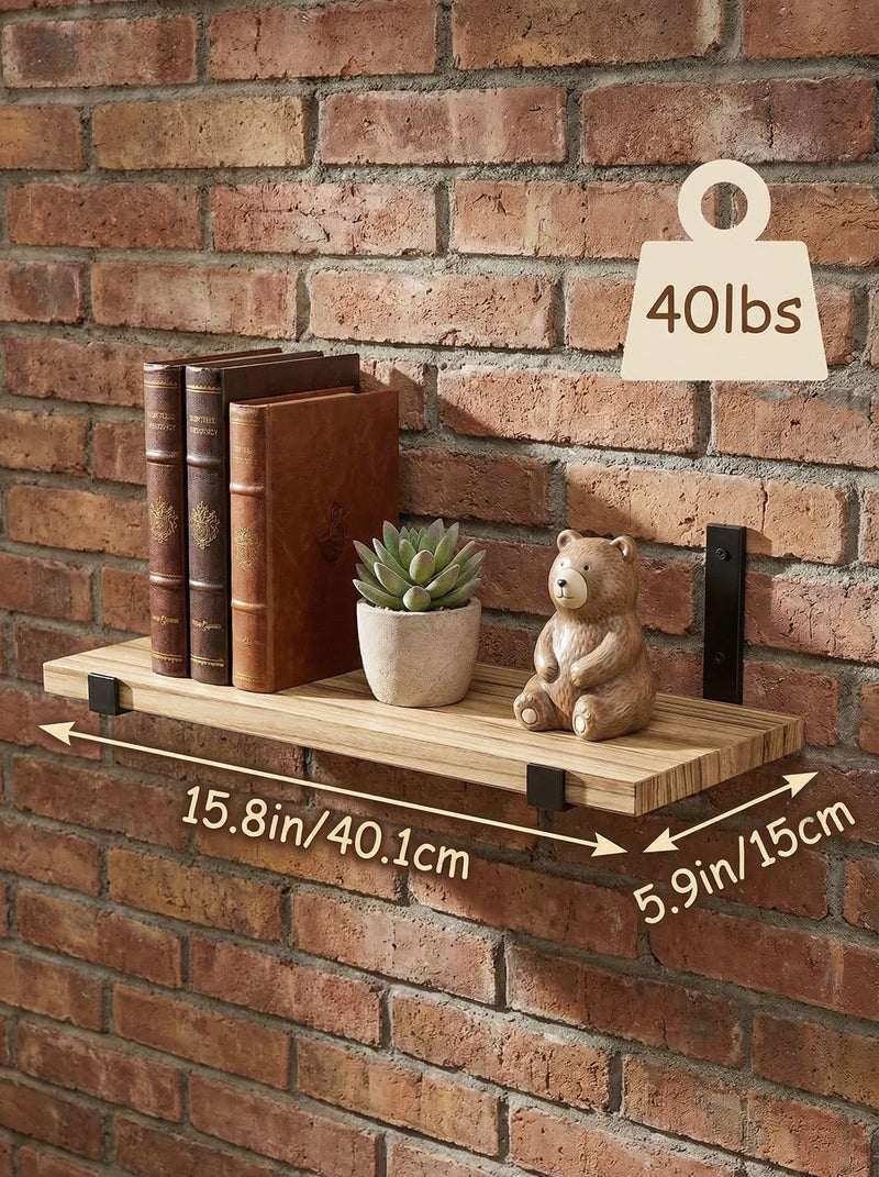 Rustic Wood Floating Wall Shelves with Metal Brackets