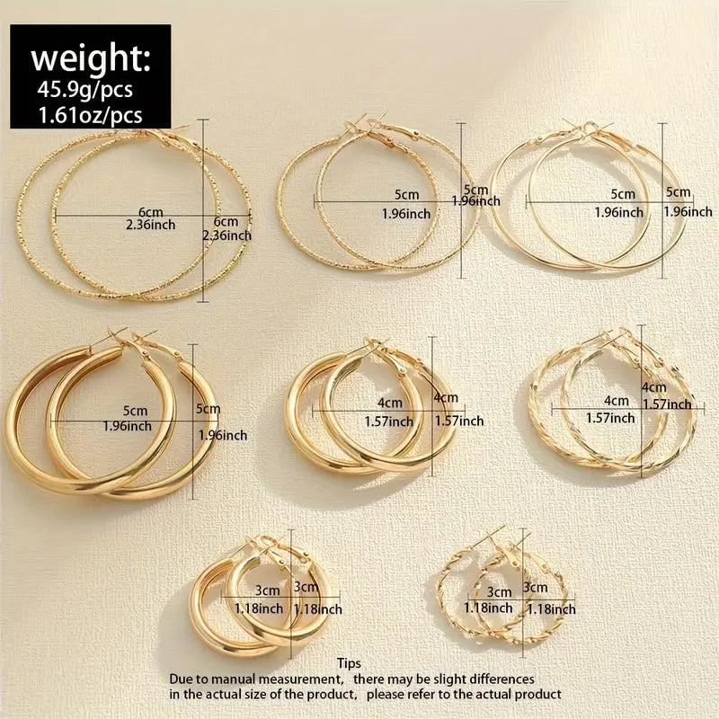 8-Pairs: Alloy Hoop Earrings Set