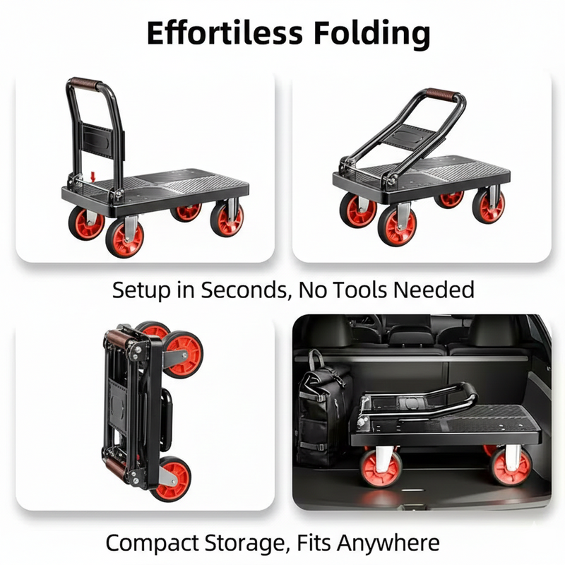 Heavy Duty Folding Platform Cart-350/660/680/820 lb-Flatbed Hand Truck with Strap