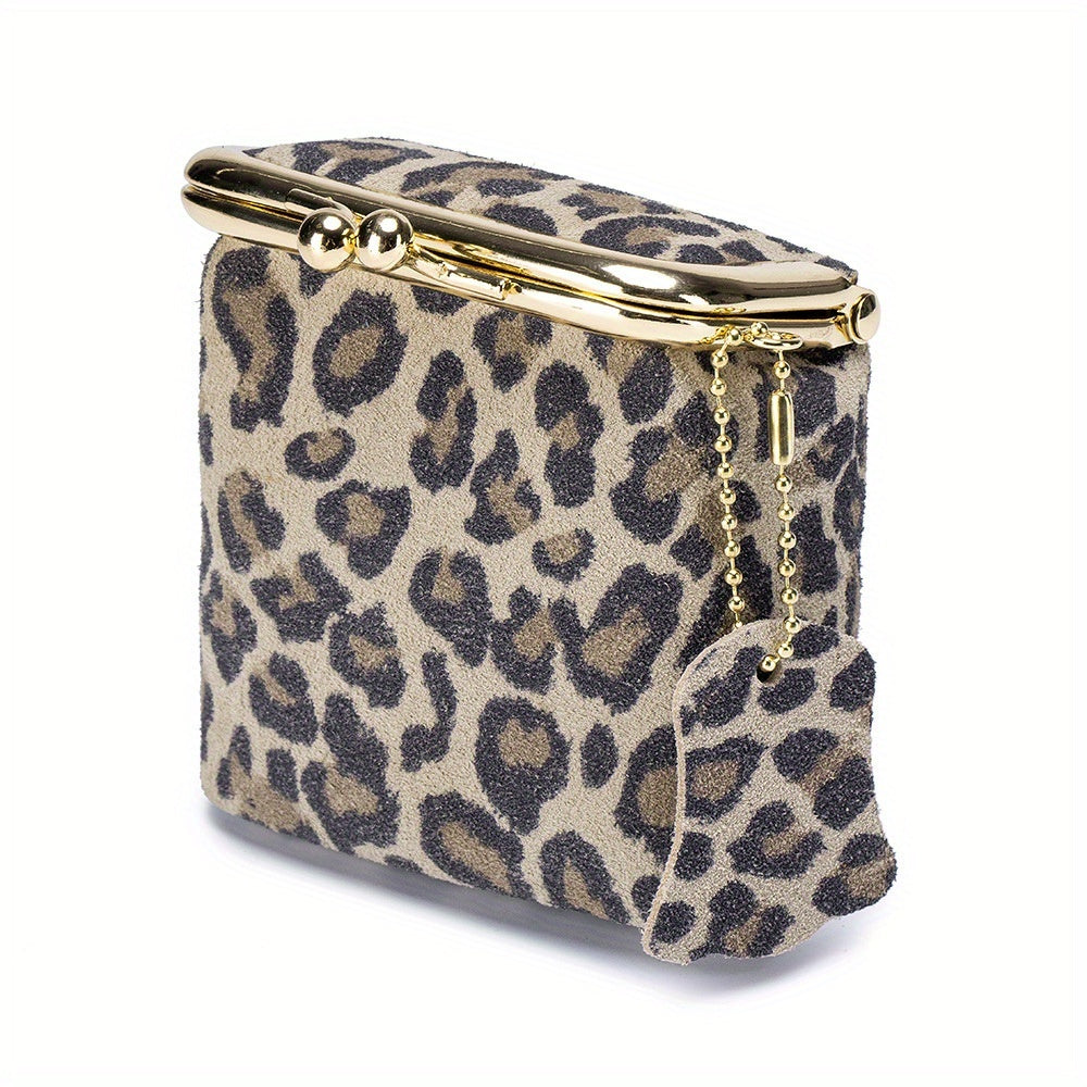 Tan leopard print kiss lock coin purse with gold frame