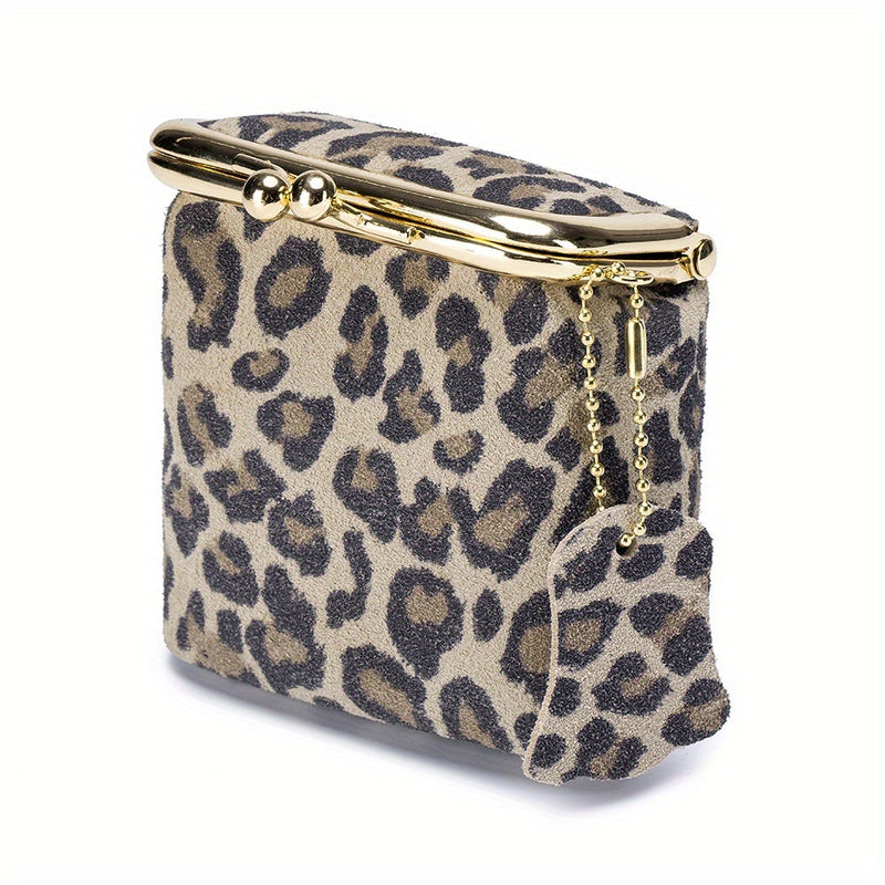 Tan leopard print kiss lock coin purse with gold frame