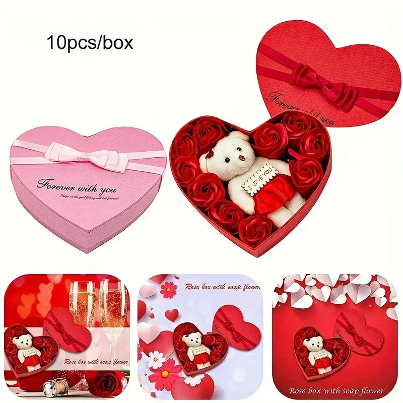 Rose-Shaped Soap Gift Box With Heart-Shaped Artificial Roses