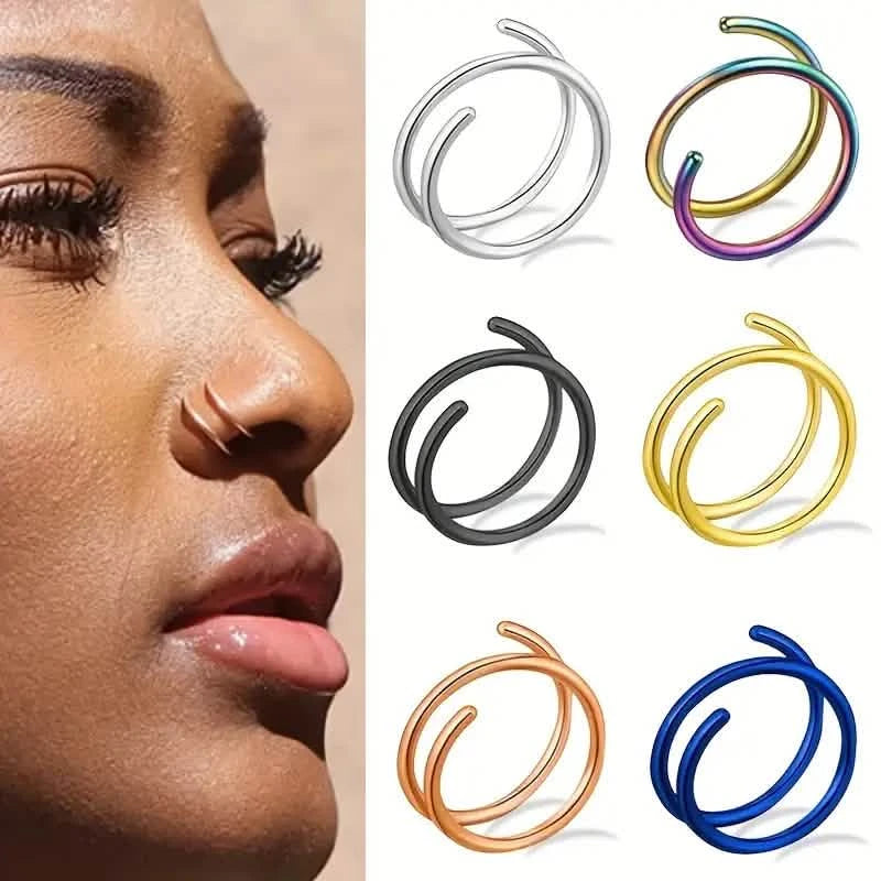 Stainless Steel Double Helix Nose Ring – 14K Gold Plated Hot Style Piercing Jewelry for Women