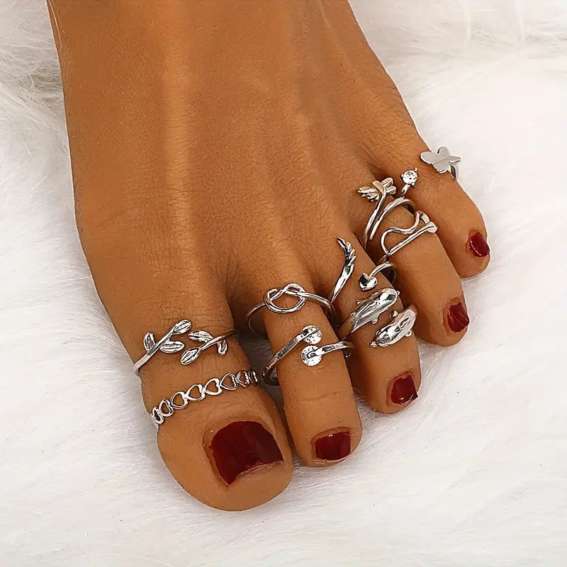 9-Pieces: Adjustable Foot Ring Set Rings - DailySale