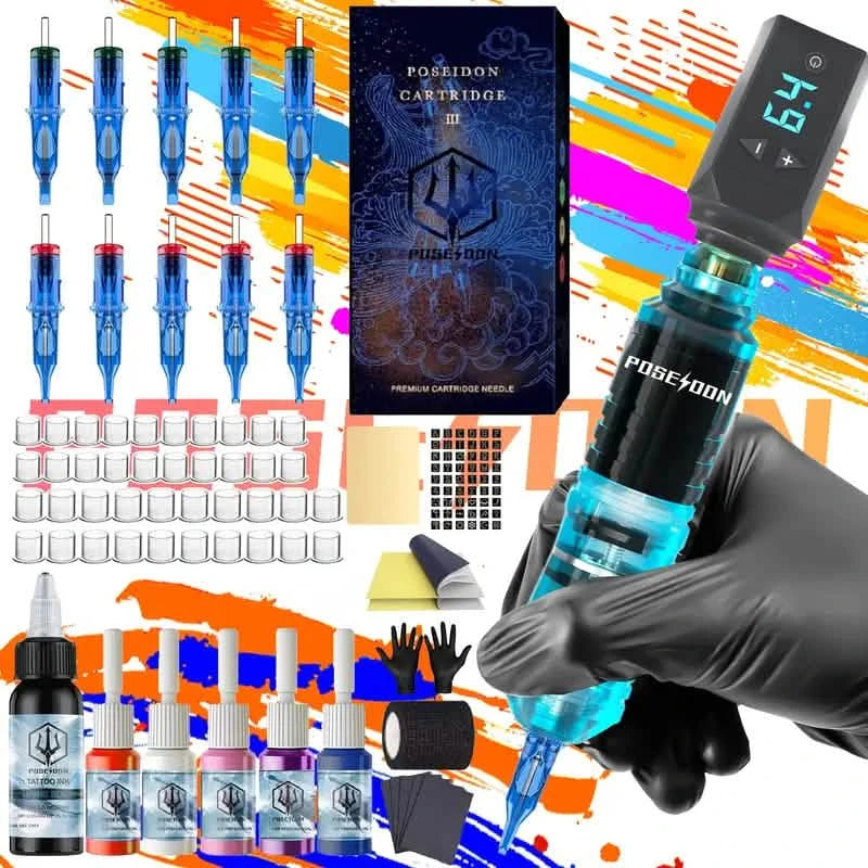 Wireless Tattoo Pen Kit – 6 Color Ink, Cartridges & Power Supply