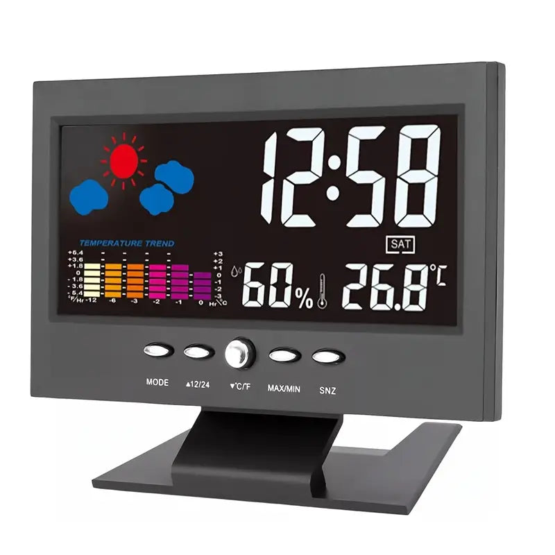 Vibrant Digital Weather Alarm Clock with Voice Control