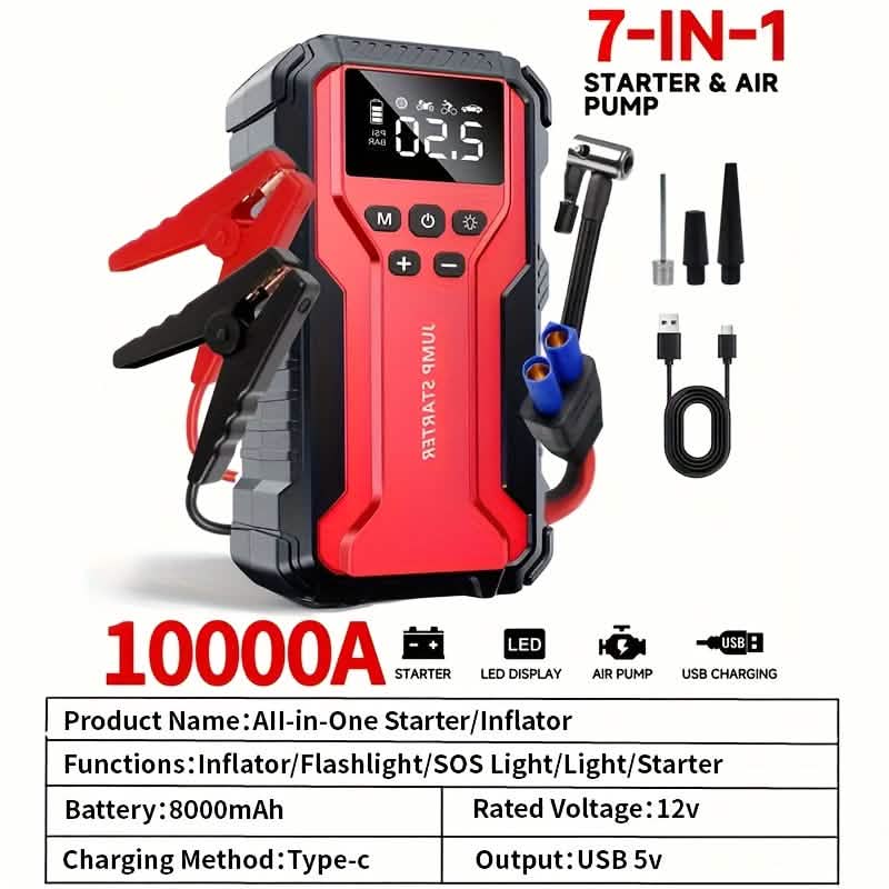 7-in-1 Emergency Car Power Supply Starter & Air Pump