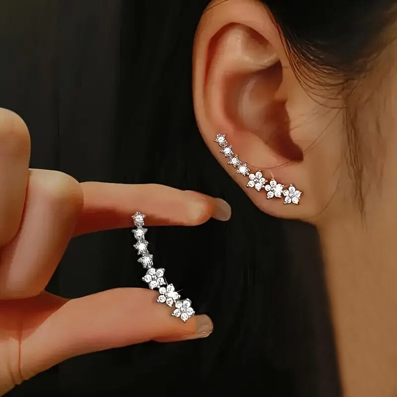 925 Silver Climber Earrings with Hypoallergenic Synthetic Cubic Zirconia Earrings - DailySale