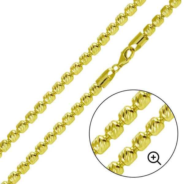 925 Sterling Silver 14K Yellow Gold Plated 3MM Moon Cut Oval Barrel Beaded Chain Necklaces 18" - DailySale