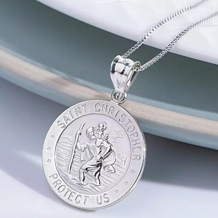 925 Sterling Silver 20MM Saint Christopher Religious Pendant Necklace Necklaces 16" - DailySale