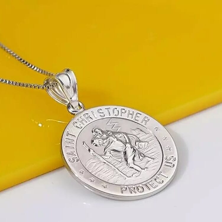 925 Sterling Silver 20MM Saint Christopher Religious Pendant Necklace Necklaces - DailySale