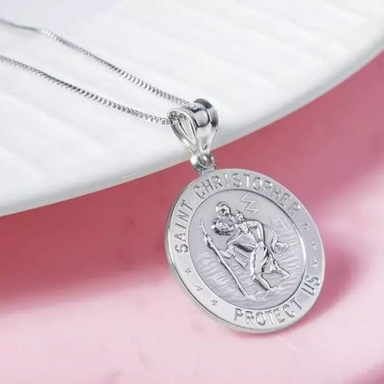 925 Sterling Silver 20MM Saint Christopher Religious Pendant Necklace Necklaces - DailySale